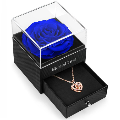 HEGUD Preserved Real Rose, Gift Box with I Love You Necklace, Handmade Eternal Real Rose Flower Gifts for Her Woman Mom Girlfriend Wife on Birthday Anniversary Valentines Day Mothers Day Christmas