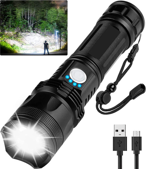 lemihui Rechargeable Flashlights High Lumens, 200000 Lumen Super Bright LED Flash Light with USB Cable, 5 Modes IPX5 Waterproof Handheld Flashlight for Emergency Camping Hiking Biking