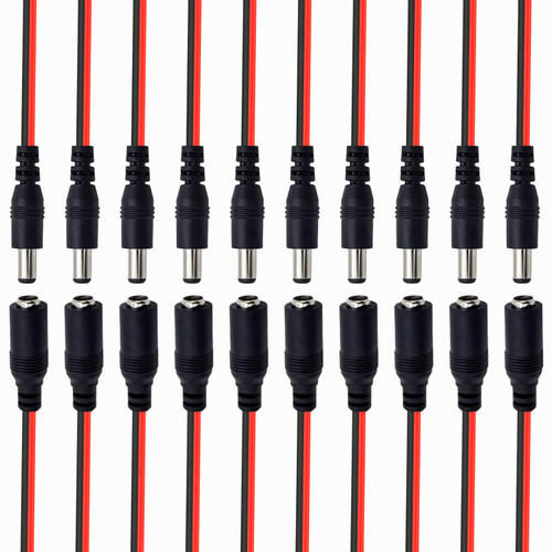ThePoEstore 10 Pairs DC Power Cable 12v 5a Plugs Male Female Connectors?(5.5mm x 2.1mm Standard 18AWG Dc Power Pigtail Cable Wire by,for CCTV Security Camera and Lighting