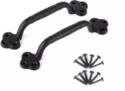 FIGHVER 2 Packs Barn Door Handle Pull, 8.7 Inch Solid Cast Iron Rustic Gate Handle Set for Vintage Gate Fence Interior Outdoor Garage Shed Closet Drawer Cabinet Sliding Door (Black)
