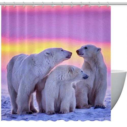 VAPOKF Shower Curtain for Bathroom Decor, Polar Bear Family at Sunset Waterproof Polyester Fabric Bath Curtain Set with 12 Hooks - 60x72 Inches