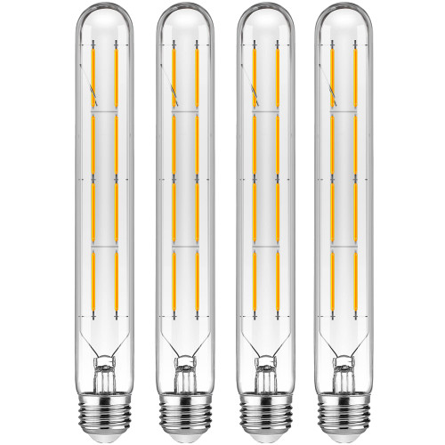 T10 Led Long Bulbs,8W Dimmable Tubular Bulb,80 Watt Equivalent,E26 Edison Style Vintage LED Filament Light Bulb,3000K Soft White,8.9in(225mm),4-Pack.