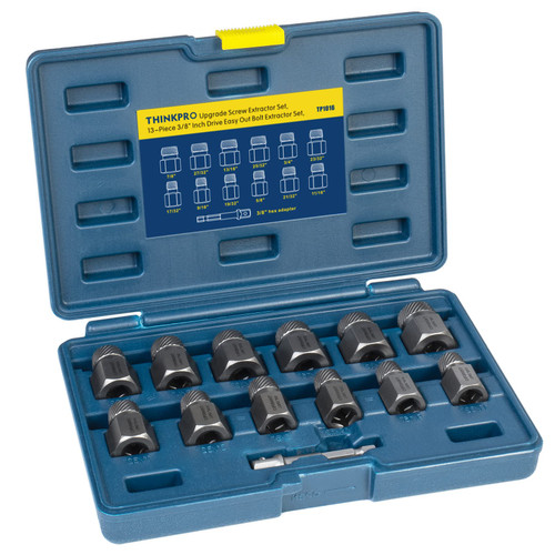 THINKPRO 13PCS Screw Extractor Set, Easy Out Bolt Extractor kit with 3/8" Inch Drive Hex-Head, Multi-Spline Rounded Bolt Remover tool for Removing Damaged Studs, Bolts, Screws