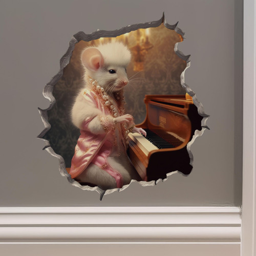 Liberace Piano Mouse in Mouse Hole Decal - Mouse Hole 3D Wall Sticker