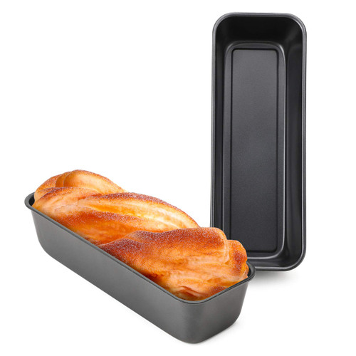 Beasea Rectangle Loaf Pan, 12x4 Inch Long Bread Loaf Pan Set of 2, Nonstick Bread Pans Carbon Steel Toast Pan Black Cake Pan Loaf Baking Pans Bakeware for Oven Baking