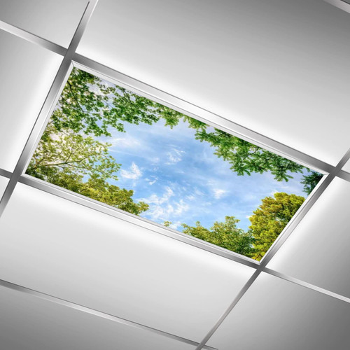 Lorougei Sky and Trees,Green Blue,Fluorescent Light Cover Insert,Fluorescent Light Covers-for Ceiling Light Diffuser Panels-Ceiling Light Cover Skylight Film,24"x 48"