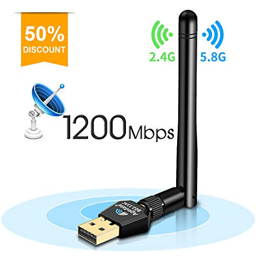 Agedate 1200Mbps Wireless USB Wifi Adapter, Wifi Network Adapter for PC/Desktop, Dual Band (2.4G/300Mbps+5.8G/867Mbps) with 5dBi Antenna, Support Win10/8.1/8/7/XP /Mac OS 10.4-10.12 /Linux