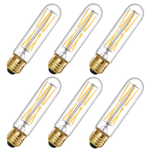 TIANSHQ 6 Pcs E26 T10 LED Tubular Light Bulbs, Daylight White Edison Bulb 4000K 8W Dimmable T10 Led Bulb for Pendant Lights, Lamps, Outdoor Long Light Bulbs (8W, 4000K)