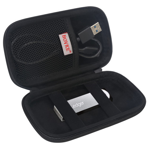 BOVKE Hard Case for Ledger Nano S Plus/X/S/Cryptocurrency Hardware Wallet, Bitcoin Ethereum Ripple Altcoins ERC Tokens NFTs Ledger Nano Cold Wallet Storage Bag, Extra Pocket for USB Cables, Black