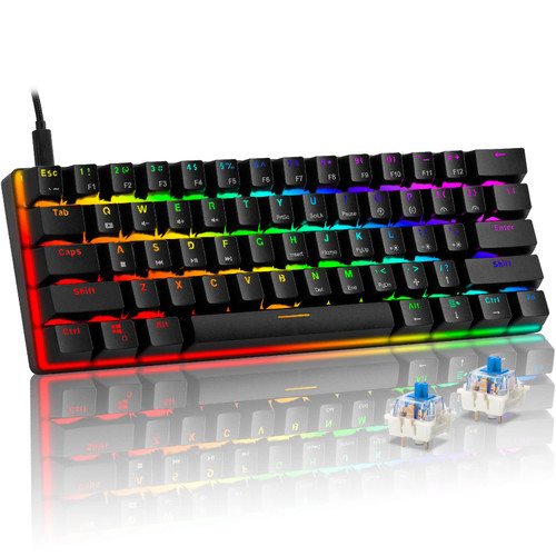 CHONCHOW 60 Percent Mechanical Keyboard Gaming RGB Wired keypad Ultra-Compact 61 Blue Switches Compatible with Windows Mac Linux Laptop PC Computer(Black)