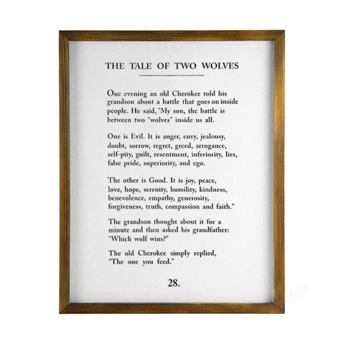 VinMea Home Decor Wood Sign The Tale of Two Wolves Framed Wood Sign,Rustic Wall Art Sign 16"x20"