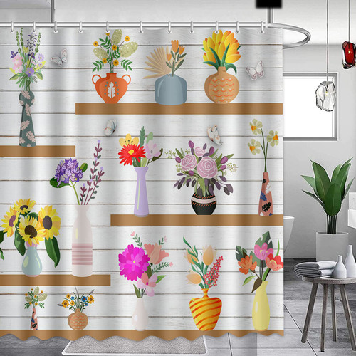 APROPHIC Flower Shelves Shower Curtain Boho Floral Shower Curtains for Bathroom Rustic Wooden Floral Butterfly Print Polyester Waterproof Fabric Bathroom Curtain Sets with 12 Hooks,72"x72"
