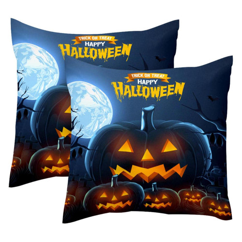 Decorative Square Throw Pillow Covers Set of 2 Halloween Night Scary Pumpkin Light Pillow Case for Home Office Car, 18 x 18 inches