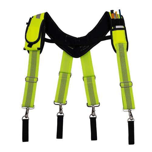 Dr.TOUGH Carpenter Tool Belt Suspenders for Men, Heavy Duty Tool Belt Suspenders Reflective Safety Suspenders with Suspender Loop