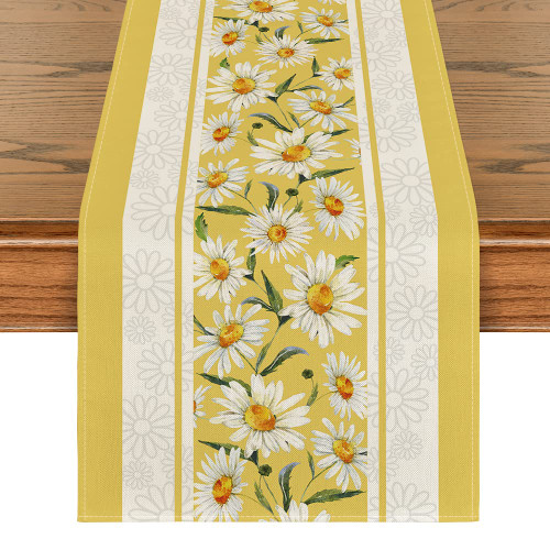 Artoid Mode Yellow Flowers Daisy Spring Table Runner, Seasonal Easter Summer Holiday Kitchen Dining Table Decoration for Home Party Indoor 13x72 Inch Artoid Mode Yellow Flowers Daisy Spring Table Runner, Seasonal Easter Summer Holiday Kitchen Dining Table Decoration for Home Party Indoor 13x72 Inch