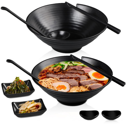 Sunnyray Set of 2 Japanese Ramen Bowl Set 37 oz Melamine Black Large Ramen Noodle Bowl Asian Chinese Korean Miso Soup Bowl with Spoons Chopsticks Saucers and Chopsticks Holders for Pho Udon Thai Soba Sunnyray Set of 2 Japanese Ramen Bowl Set 37 oz Melamine Black Large Ramen Noodle Bowl Asian Chinese Korean Miso Soup Bowl with Spoons Chopsticks Saucers and Chopsticks Holders for Pho Udon Thai Soba