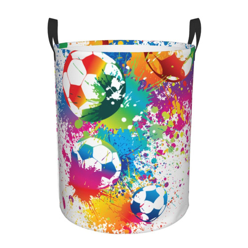 Colorful Football Laundry Basket Waterproof Collapsible Round Laundry Hamper Toys Clothes Organizer Gift Basket For Room