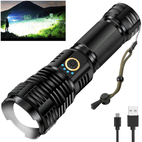OMALIGHT LED Rechargeable Flashlights High Lumens, 150000 Lumens Super Bright 5 Modes Zoomable & IPX7 Waterproof & Type-C Charging Flashlight, Powerful Handheld Flashlight for Camping Emergencies