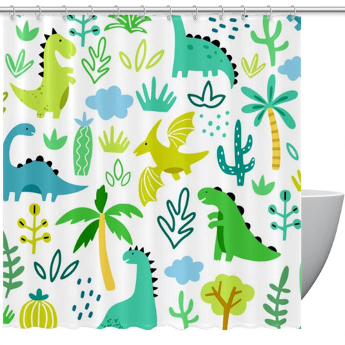 VAPOKF Shower Curtain for Bathroom Decor, Dinosaurs and Plants Waterproof Polyester Fabric Bath Curtain Set with 12 Hooks - 66x72 Inches
