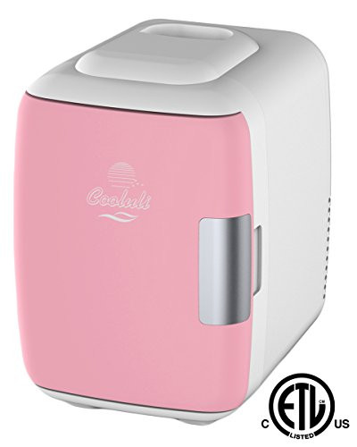 Cooluli Mini Fridge Electric Cooler and Warmer (4 Liter / 6 Can): AC/DC Portable Thermoelectric System w/ Exclusive On the Go USB Power Bank Option (Pink)