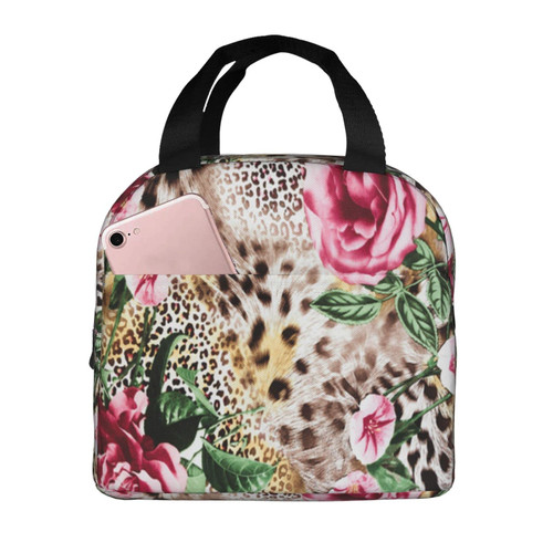 Reusable Lunch Tote Bag Striped Leopard Flower Insulated Lunch Bag Durable Cooler Lunch Box