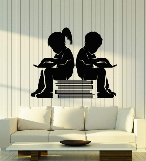 Vinyl Wall Decal Reading Child Room Bookworm Library Books School Stickers Mural Large Decor (g5477) Black