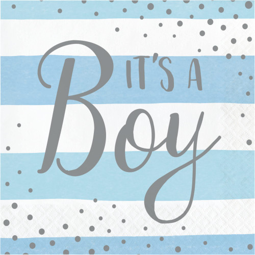 Boy Baby Shower Themed Party Napkins | 2 Packs 16CT Luncheon Napkins | Blue & Silver Celebrations Design