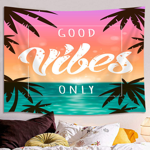 MERCHR Good Vibes Only Tapestry, Quote Motivational Inspirational Girl Girly Tapestry Wall Hanging for Bedroom, Cute Summer Beach Ocean Tapestries Poster Blanket College Dorm Home Decor 60X40 MERCHR Good Vibes Only Tapestry, Quote Motivational Inspirational Girl Girly Tapestry Wall Hanging for Bedroom, Cute Summer Beach Ocean Tapestries Poster Blanket College Dorm Home Decor 60X40