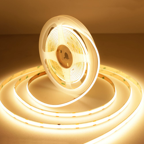 Pandery COB LED Strip Light, 2700K Warm White, 16.4ft CRI 90+ Dimmable DC12V 480LEDs/m Bright LED Tape Lights, LED Ribbon for Home, Kitchen, Under Cabinet, Bedroom. (No Power Supply and Remote)