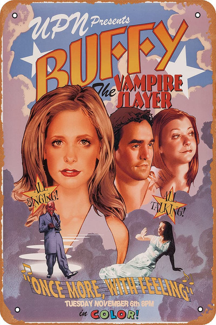 Seadlyise Horror Movie Poster Buffy The Vampire Slayer Metal Tin Sign Wall Decor Signs,Vintage Art Decor for Home Bar Pub Cafe 8x12 inch