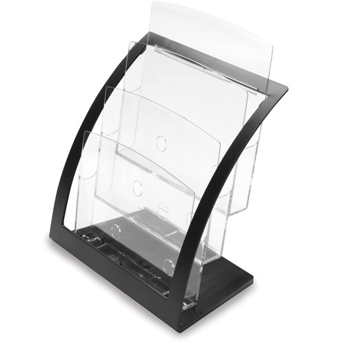 deflecto Three-Tier Magazine Holder, 11 1/4w x 6 15/16d x 13 5/16h, Black