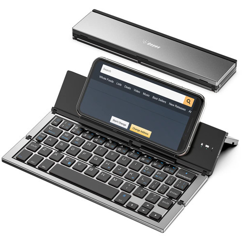 Geyes Foldable Keyboard, Portable Bluetooth Wireless Keyboard with Stand Holder, Rechargeable Full Size Ultra Slim Folding Keyboard Compatible iOS Android Windows Smartphone Tablet and Laptop (Gray)