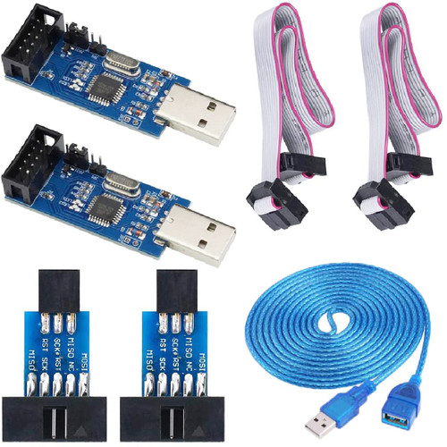 DKARDU 2 pcs USBASP ISP Downloader Programmer Microcontroller Module with Cable and 10Pin to 6Pin Adapter Board USB Extension Cable for 51 for AVR Series Microcontroller