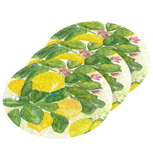 Lemons Floral Scrub Sponge Watercolor Fruits Kitchen Washing Dishes Cleaning Sponges Non Scratch 3 Sponge for Dish Countertops Sinks Floors Showers Tile Sinks