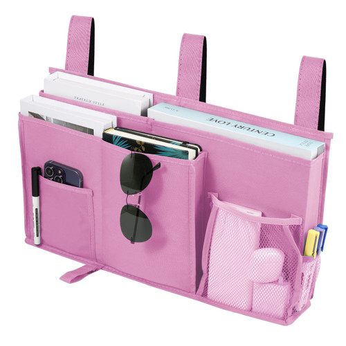 Joyfulife Bedside Caddy Bunk Bed Organizer Bedside Storage Organizer Bedside Storage Caddy Hanging Bedside Organizer Caddy for Home College Dorm Bunk Bed Hospital Bed Crib Bed Rails 8 Pockets (Pink)