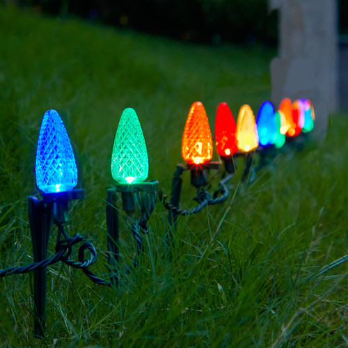 SURAIELEC Christmas Pathway Lights Outdoor, 25FT C9 Christmas Lights with 25 Multicolored LED Bulbs, 27 Stakes, Holiday Decorations for Walkway, Driveway, Sidewalk, Connectable, Waterproof, UL Listed