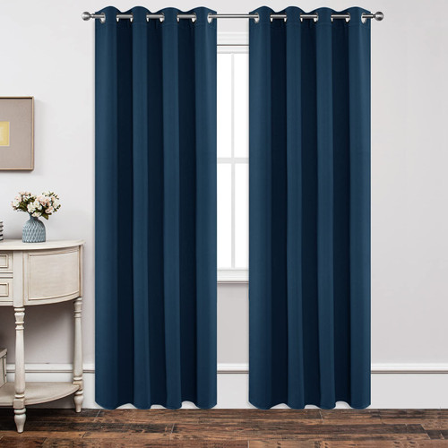 Joydeco Blackout Curtains 84 Inch Length 2 Panels Set, Thermal Insulated Long Curtains& Drapes 2 Burg, Room Darkening Grommet Curtains for Living Room Bedroom Window (W52 x L84 Inch, Navy Blue)