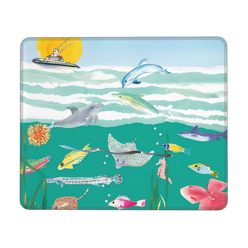 Mouse Pad Sea Turtles Fish Mouse Pads for Wireless Mouse Personalized Custom Mouse Mat with Stitched Edges Non-Slip Rubber Base Computer Mouse Pad for Office Laptop