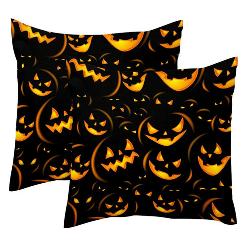 Decorative Square Throw Pillow Covers Set of 2 Scary Pumpkin Light Halloween Pillow Case for Home Office Car, 18 x 18 inches