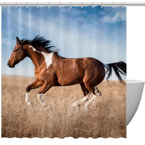 VAPOKF Shower Curtain for Bathroom Decor, Running Horse Waterproof Polyester Fabric Bath Curtain Set with 12 Hooks - 66x72 Inches VAPOKF Shower Curtain for Bathroom Decor, Running Horse Waterproof Polyester Fabric Bath Curtain Set with 12 Hooks - 66x72 Inches