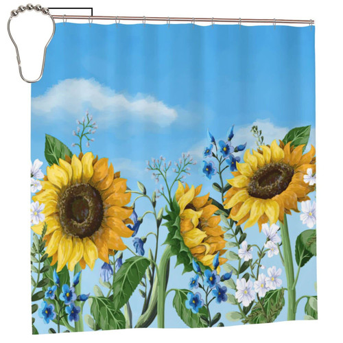 Sunflower Shower Curtain, Yellow Floral Shower Curtain Set, Waterproof Quick-Dry Fabric Shower Curtains, Blue Sky Floral Bathroom Curtain Decor with 12 Hooks, 72 x 72 in Sunflower Shower Curtain, Yellow Floral Shower Curtain Set, Waterproof Quick-Dry Fabric Shower Curtains, Blue Sky Floral Bathroom Curtain Decor with 12 Hooks, 72 x 72 in