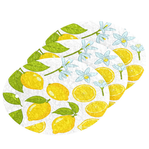 Lemon Set Floral Scrub Sponge Fruits Leaves Kitchen Washing Dishes Cleaning Sponges Non Scratch 3 Sponge for Dish Countertops Sinks Floors Showers Tile Sinks