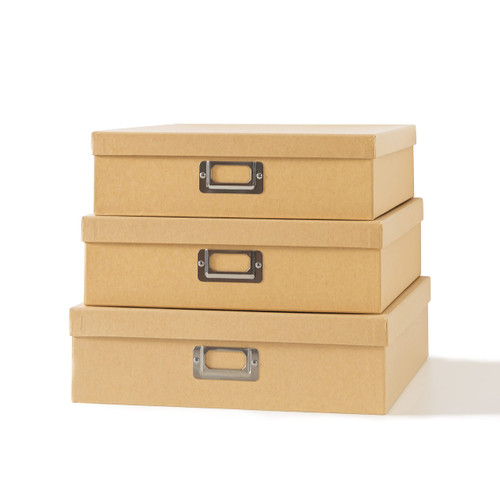 Kraft Paper Storage Boxes with Lids for Documents - Set of 3 Keepsake Boxes: Decorative Cardboard Photo Storage Containers, Memory Boxes for Keepsakes, Stackable Archival Storage Cartons by Soul&Lane