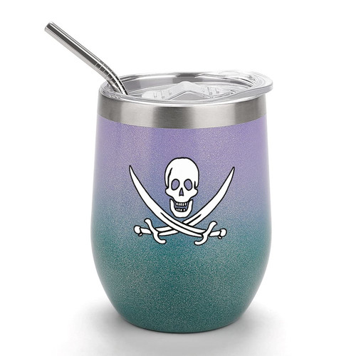 Pirate Flag Hoodies Skull Sweatshirts Skullandswords Stainless Steel Wine Tumbler Travel Mug Coffee Cup With Lid and Straw 12 Oz white-style