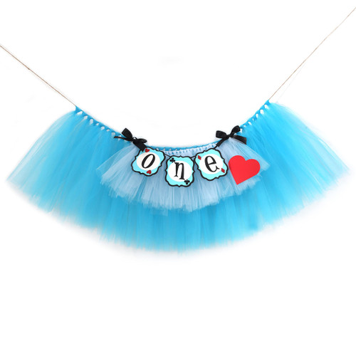 1st Birthday Alice in Wonderland Tutu - Girl First Birthday High Chair Banner , Blue Tutu Skirt Banner , Girls Birthday Party Decoration , Alice in Onederland Decorations