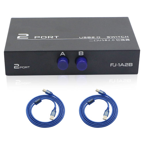 QIANRENON Printer Sharing Switch, 2-Port USB 2.0 Switch Adapter for USB Device Port Sharing Between 2 Computers (2 Switch),with 2 Pack USB 2.0 Male Cable