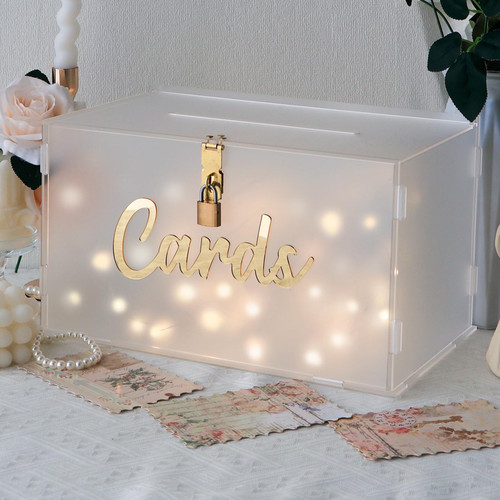 OurWarm Frosted Acrylic Wedding Card Box with Lock, Large Gift Card Box for Wedding Reception with Slot and String Light, Wedding Envelope Money Card Box for Party Graduation Baby Shower Birthday Decorations OurWarm Frosted Acrylic Wedding Card Box with Lock, Large Gift Card Box for Wedding Reception with Slot and String Light, Wedding Envelope Money Card Box for Party Graduation Baby Shower Birthday Decorations