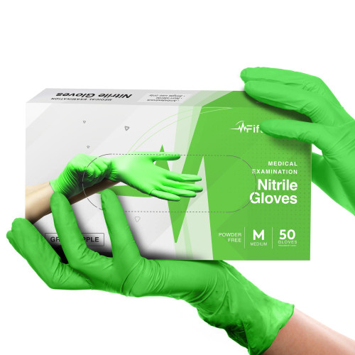 FifthPulse Green Nitrile Disposable Gloves - 50 Count - 3 Mil Nitrile Gloves Medium - Powder and Latex Free Rubber Gloves - Surgical Medical Exam Gloves - Food Safe Cooking Gloves FifthPulse Green Nitrile Disposable Gloves - 50 Count - 3 Mil Nitrile Gloves Medium - Powder and Latex Free Rubber Gloves - Surgical Medical Exam Gloves - Food Safe Cooking Gloves