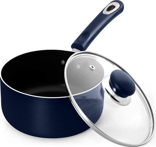 Utopia Kitchen 2 Quart Nonstick Saucepan with Glass Lid - Multipurpose Use for Home Kitchen or Restaurant (Midnight Blue)