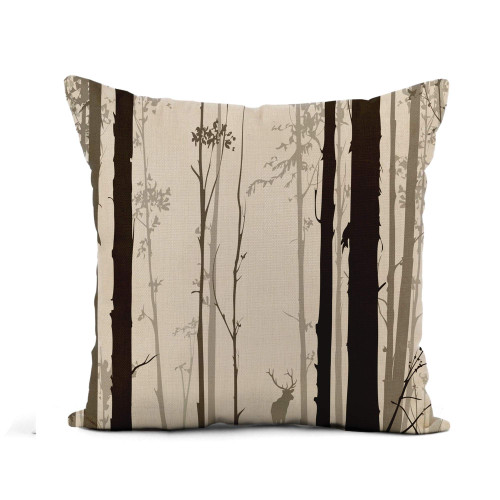 Awowee Flax Throw Pillow Cover Forest Silhouette of Wood on Light Deer Tree Abstract 18x18 Inches Pillowcase Home Decor Square Cotton Linen Pillow Case Cushion Cover